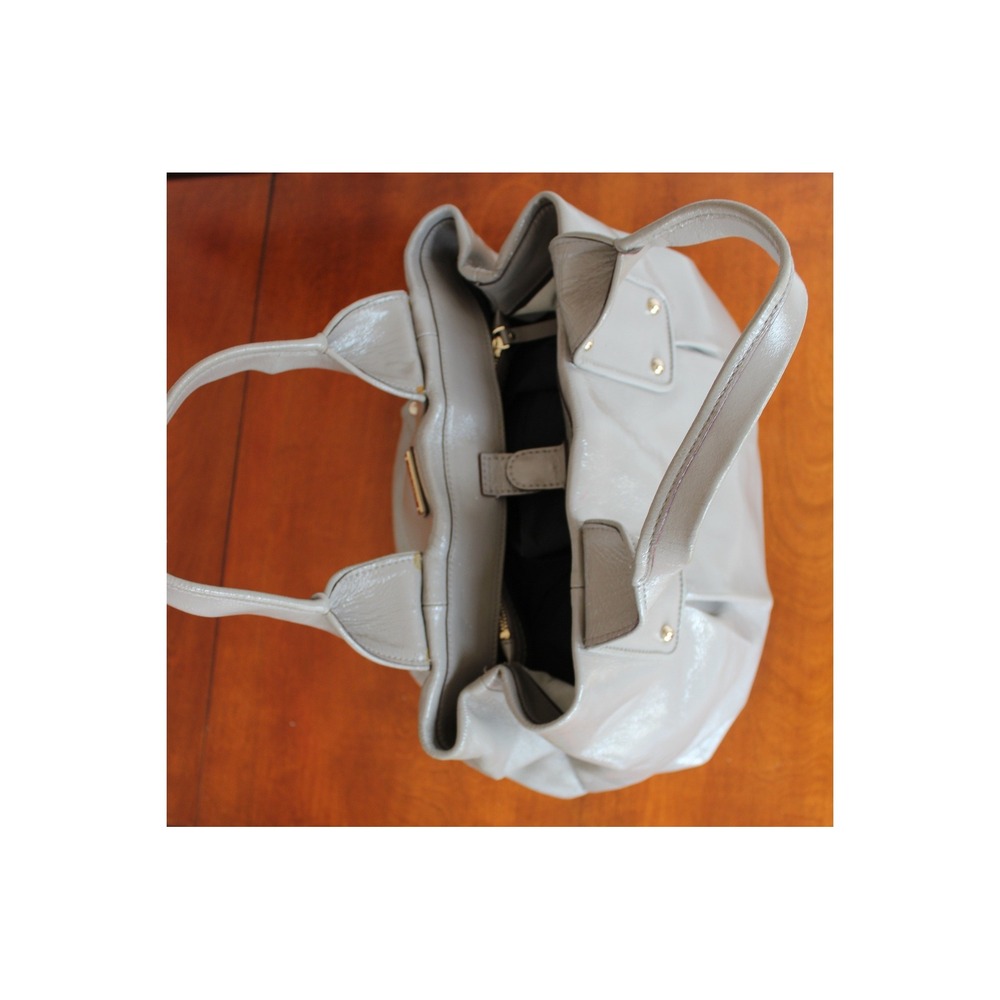 Kate Spade New York Grey Leather Pleated Tote Bag Striped Lining - Picture 7 of 15